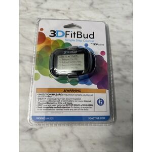 3D FitBud Simple Step Counter Walking 3D Pedometer with Clip & Lanyard Black New